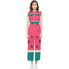 Watermelon Fruit Pattern Women s Frill Top Chiffon Jumpsuit by uniart180623