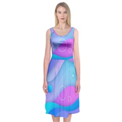 Colorful Blue Purple Wave Midi Sleeveless Dress