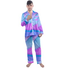 Colorful Blue Purple Wave Men s Long Sleeve Satin Pajamas Set by uniart180623
