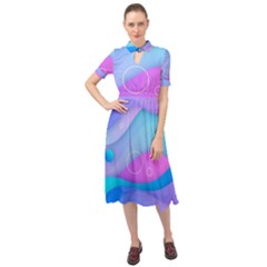 Colorful Blue Purple Wave Keyhole Neckline Chiffon Dress by uniart180623