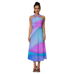 Colorful Blue Purple Wave Sleeveless Cross Front Cocktail Midi Chiffon Dress by uniart180623