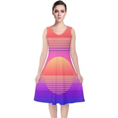 Sunset Summer Time V-neck Midi Sleeveless Dress 