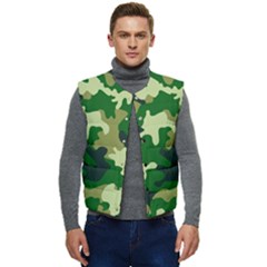 Green Military Background Camouflage Men s Button Up Puffer Vest	