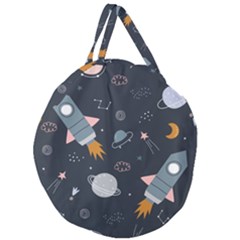 Space Background Illustration With Stars And Rocket Seamless Vector Pattern Giant Round Zipper Tote by uniart180623