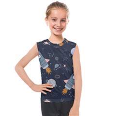 Space Background Illustration With Stars And Rocket Seamless Vector Pattern Kids  Mesh Tank Top by uniart180623