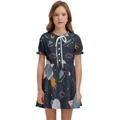 Space Background Illustration With Stars And Rocket Seamless Vector Pattern Kids  Sweet Collar Dress