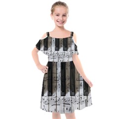 Music Piano Instrument Sheet Kids  Cut Out Shoulders Chiffon Dress by uniart180623