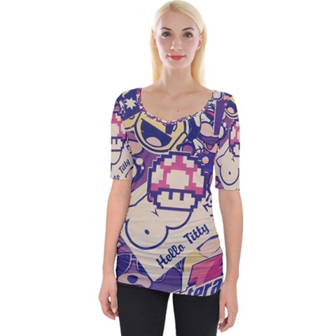 Retro Cartoon Titty Parody Wide Neckline Tee by uniart180623