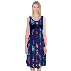 Flowers Pattern Bouquets Colorful Midi Sleeveless Dress