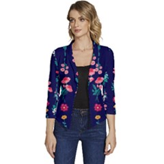Flowers Pattern Bouquets Colorful Women s Casual 3/4 Sleeve Spring Jacket