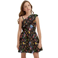 Cartoon Texture Kids  One Shoulder Party Dress by uniart180623