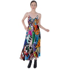 Cartoon Explosion Cartoon Characters Funny Tie Back Maxi Dress