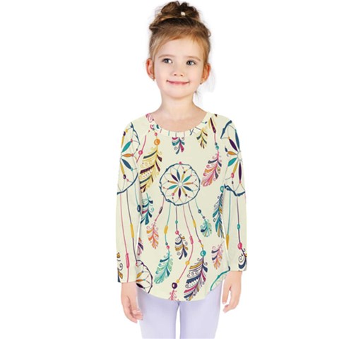 Dreamcatcher Abstract Pattern Kids  Long Sleeve Tee by uniart180623
