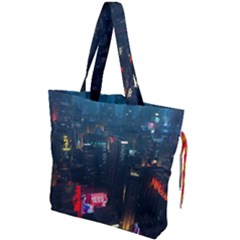 Cityscape Digital Art Drawstring Tote Bag by uniart180623