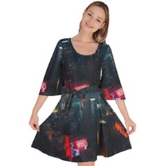 Cityscape Digital Art Velour Kimono Dress by uniart180623