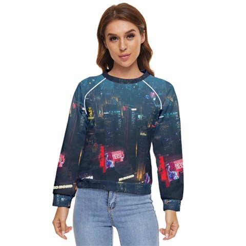 Cityscape Digital Art Women s Long Sleeve Raglan Tee by uniart180623