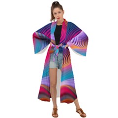 Colorful 3d Waves Creative Wave Waves Wavy Background Texture Maxi Kimono