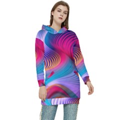 Colorful 3d Waves Creative Wave Waves Wavy Background Texture Women s Long Oversized Pullover Hoodie by uniart180623