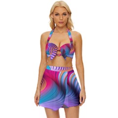 Colorful 3d Waves Creative Wave Waves Wavy Background Texture Vintage Style Bikini Top And Skirt Set  by uniart180623