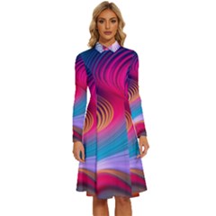 Colorful 3d Waves Creative Wave Waves Wavy Background Texture Long Sleeve Shirt Collar A-line Dress by uniart180623