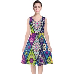 Ethnic Pattern Abstract V-neck Midi Sleeveless Dress 