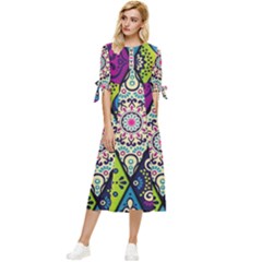 Ethnic Pattern Abstract Bow Sleeve Chiffon Midi Dress