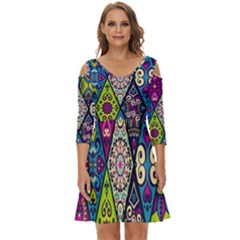 Ethnic Pattern Abstract Shoulder Cut Out Zip Up Dress by uniart180623