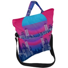 Retro Cityscape Artist Artwork Digital Art Fold Over Handle Tote Bag by uniart180623