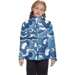 Waves Aesthetics Illustration Japanese Kids  Puffer Bubble Jacket Coat