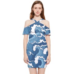 Waves Aesthetics Illustration Japanese Shoulder Frill Bodycon Summer Dress by uniart180623