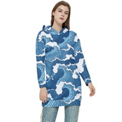 Waves Aesthetics Illustration Japanese Women s Long Oversized Pullover Hoodie