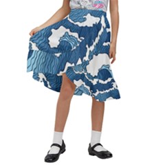 Waves Aesthetics Illustration Japanese Kids  Ruffle Flared Wrap Midi Skirt by uniart180623