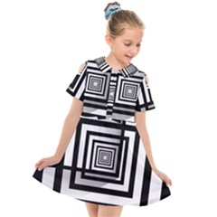 Squares Concept Design Raining Kids  Short Sleeve Shirt Dress