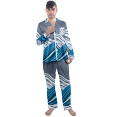 Waves Ink Abstract Texture Art Men s Long Sleeve Satin Pajamas Set