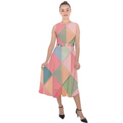 Background Geometric Triangle Midi Tie-back Chiffon Dress