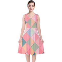 Background Geometric Triangle V-neck Midi Sleeveless Dress 