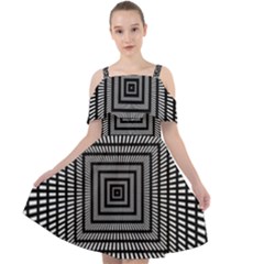 Focus Squares Optical Illusion Cut Out Shoulders Chiffon Dress by uniart180623