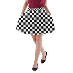 Black White Checker Pattern Checkerboard A-line Pocket Skirt by uniart180623