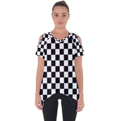 Black White Checker Pattern Checkerboard Cut Out Side Drop Tee by uniart180623