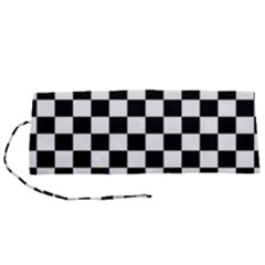 Black White Checker Pattern Checkerboard Roll Up Canvas Pencil Holder (s) by uniart180623
