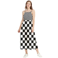 Black White Checker Pattern Checkerboard Boho Sleeveless Summer Dress