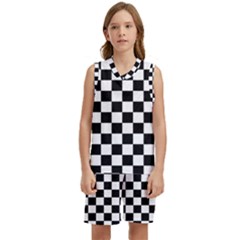 Black White Checker Pattern Checkerboard Kids  Basketball Mesh Set by uniart180623