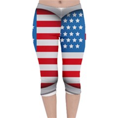 United Of America Usa Flag Velvet Capri Leggings 