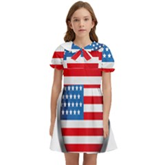 United Of America Usa Flag Kids  Bow Tie Puff Sleeve Dress by Celenk