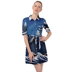 The Great Wave Off Kanagawa Belted Shirt Dress by Grandong