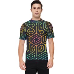 Circuit Hexagonal Geometric Pattern Background Pattern Men s Short Sleeve Rash Guard by Ndabl3x