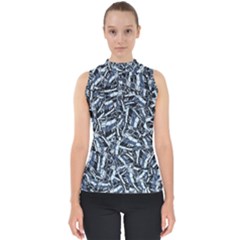 Cobalt Kaleidoscope Print Pattern Design Mock Neck Shell Top by dflcprintsclothing