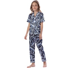 Cobalt Kaleidoscope Print Pattern Design Kids  Satin Short Sleeve Pajamas Set by dflcprintsclothing