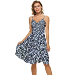 Cobalt Kaleidoscope Print Pattern Design Sleeveless Tie Front Chiffon Dress by dflcprintsclothing