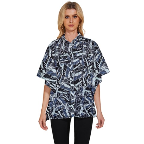 Cobalt Kaleidoscope Print Pattern Design Women s Batwing Button Up Shirt by dflcprintsclothing